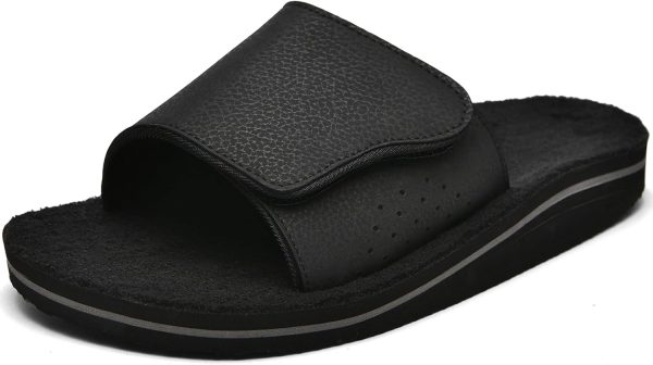 Men's Fuzzy House Slippers With Arch Support Indoor Outdoor House Shoes Heel Cup Slides with Soft Cushion Footbed