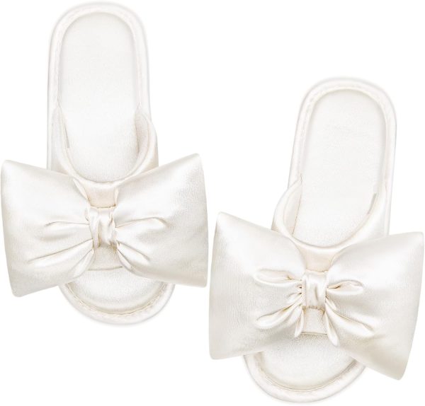 Women's Satin Open-Toe Bow Slippers Memory Foam Indoor Bedroom House Shoes