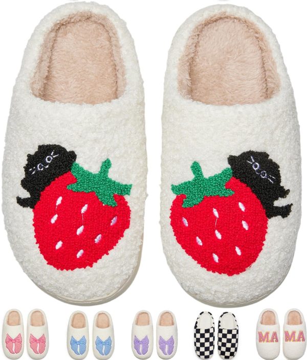 Cute Bow House Slippers Memory Foam Fuzzy Shoes for Women Non-Slip Warm Indoor Outdoor